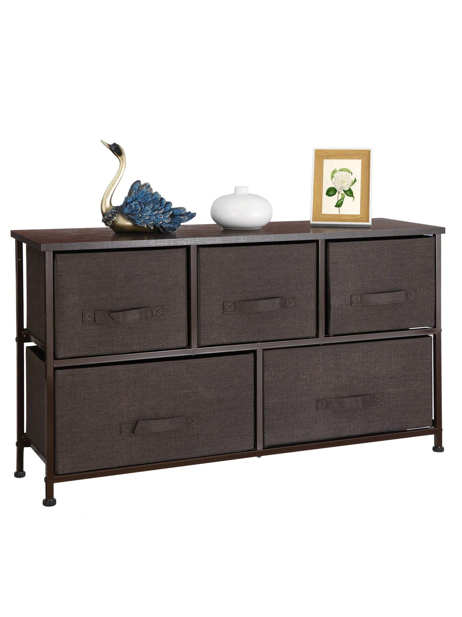 5 Drawers Extra Wide Dresser Storage Tower Chest Closets Bedroom Entryway Brown